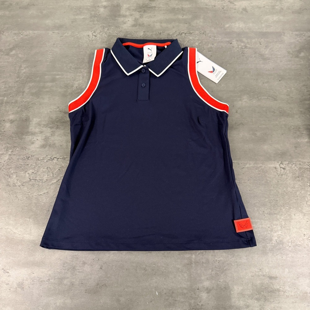 Puma Golf Volition America Women S Navy Blue Sleeveless Polo Cloudspun Shirt $75